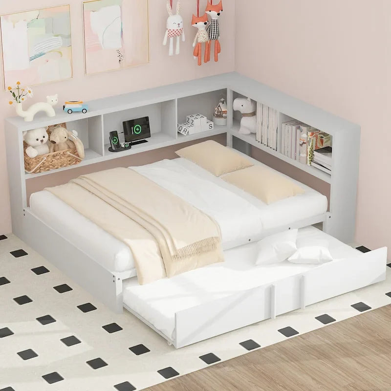 Full Metal Daybed with Trundle, Storage Cabinets, and USB Ports