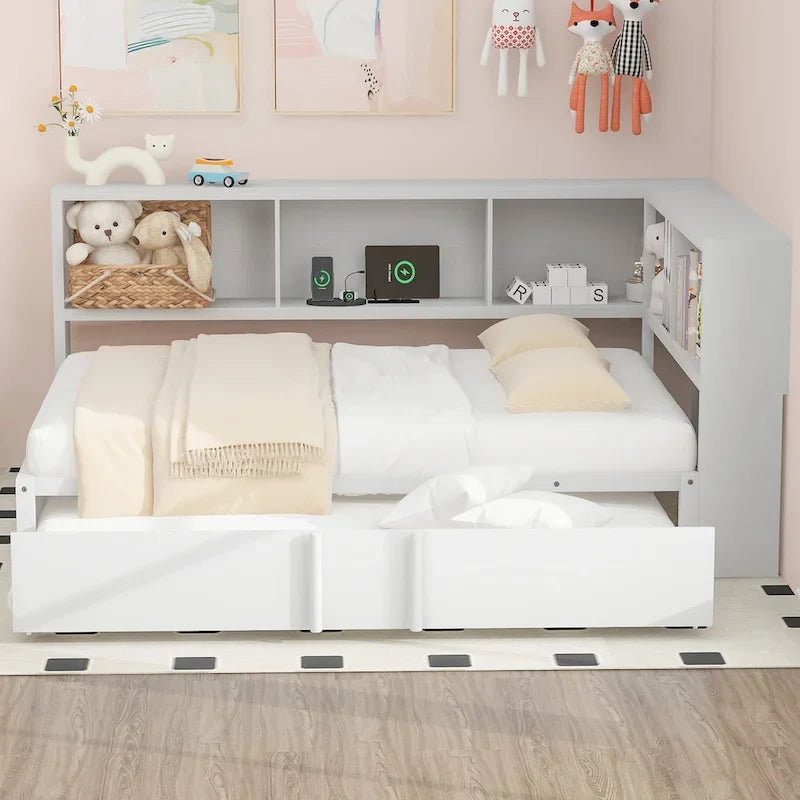 Full Metal Daybed with Trundle, Storage Cabinets, and USB Ports