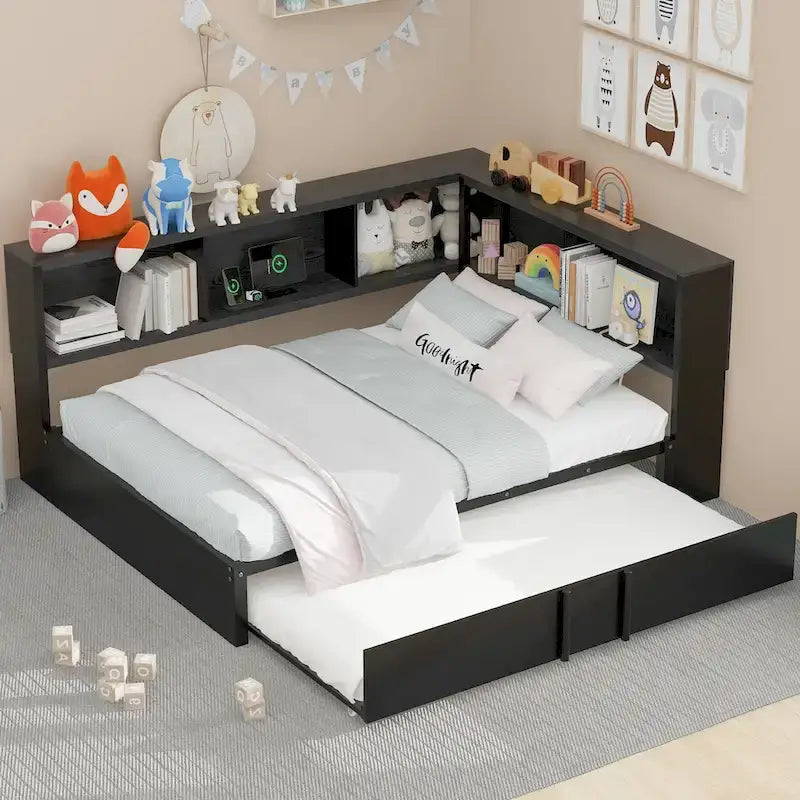 Full Metal Daybed with Trundle, Storage Cabinets, and USB Ports