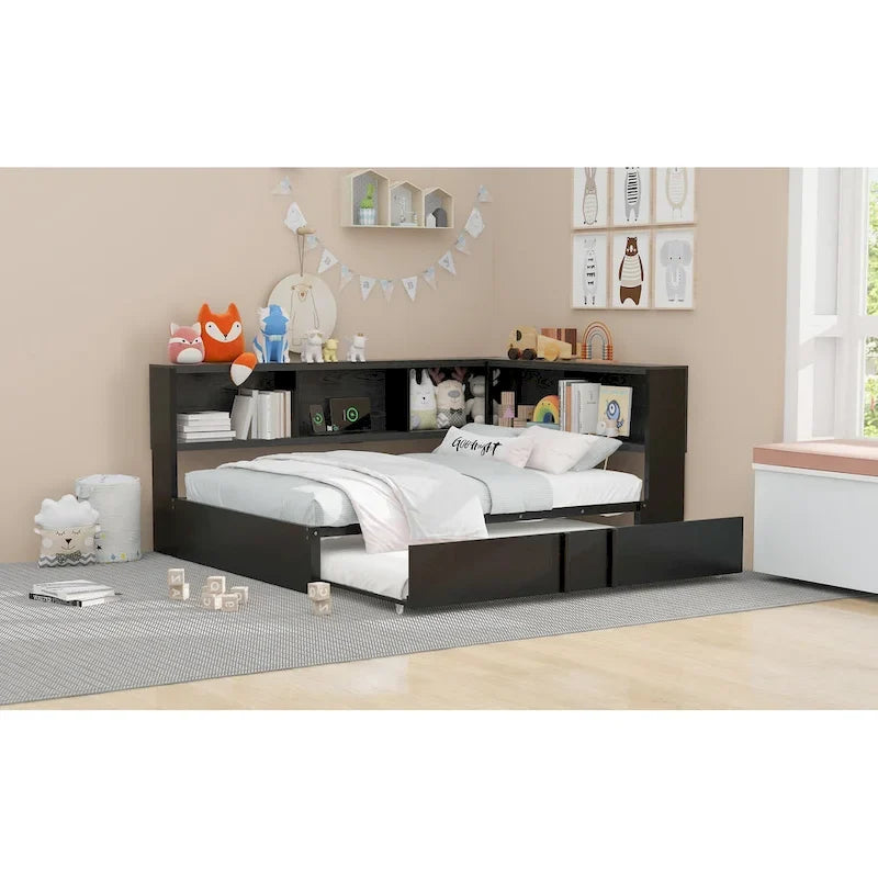 Full Metal Daybed with Trundle, Storage Cabinets, and USB Ports