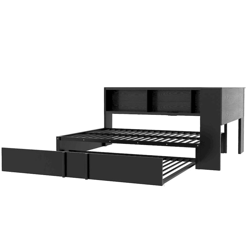 Full Metal Daybed with Trundle, Storage Cabinets, and USB Ports