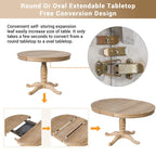 Natural Wood Wash 5-Piece Wooden Dining Table Set with Expandable Round Table & 4 Chairs
