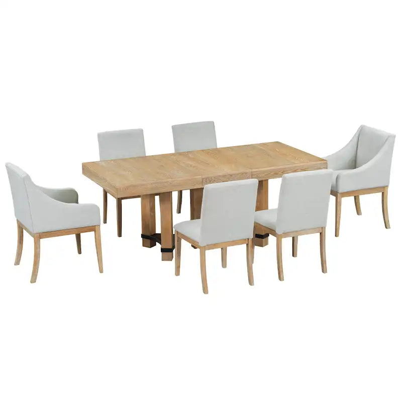 Rustic Style 7-Piece Extendable Dining Table Set with Removable Leaf, 2 Arm Chairs and 4 Armless Chairs