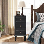 Solid Wood End Table with 3 Drawers, Fully Assembled Narrow Side Table