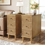 Solid Wood End Table with 3 Drawers, Fully Assembled Narrow Side Table