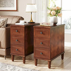 Solid Wood End Table with 3 Drawers, Fully Assembled Narrow Side Table