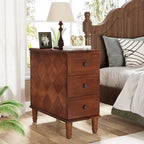 Solid Wood End Table with 3 Drawers, Fully Assembled Narrow Side Table