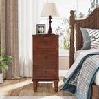 Solid Wood End Table with 3 Drawers, Fully Assembled Narrow Side Table