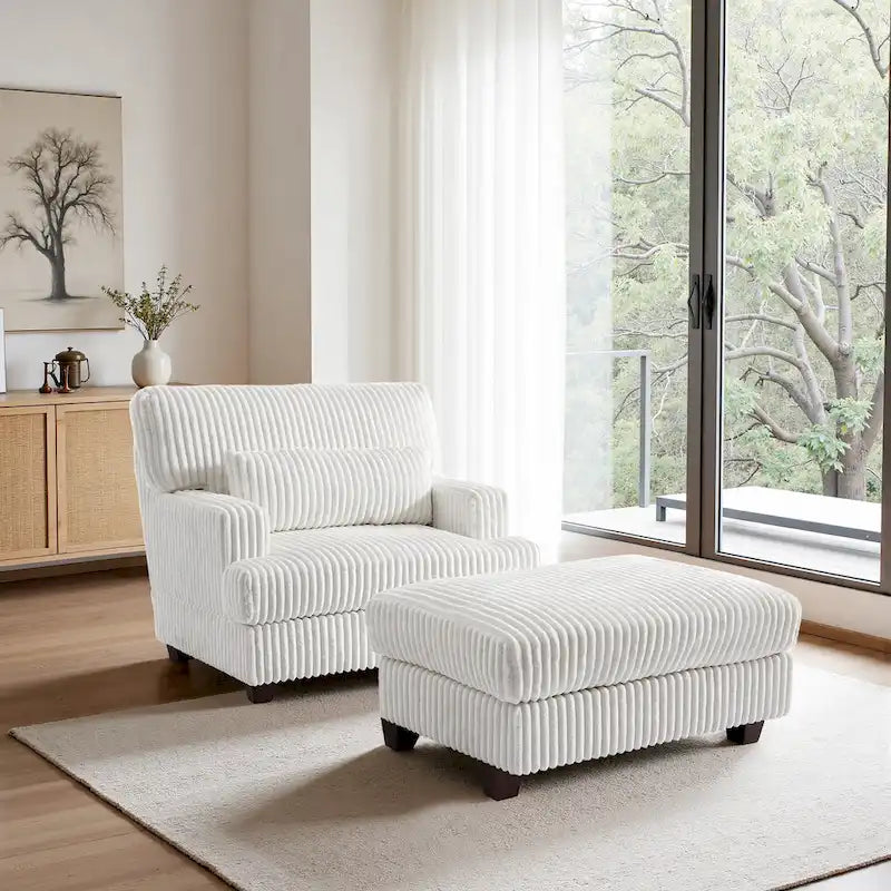 Oversized Chaise Longue Accent Chair with Ottoman