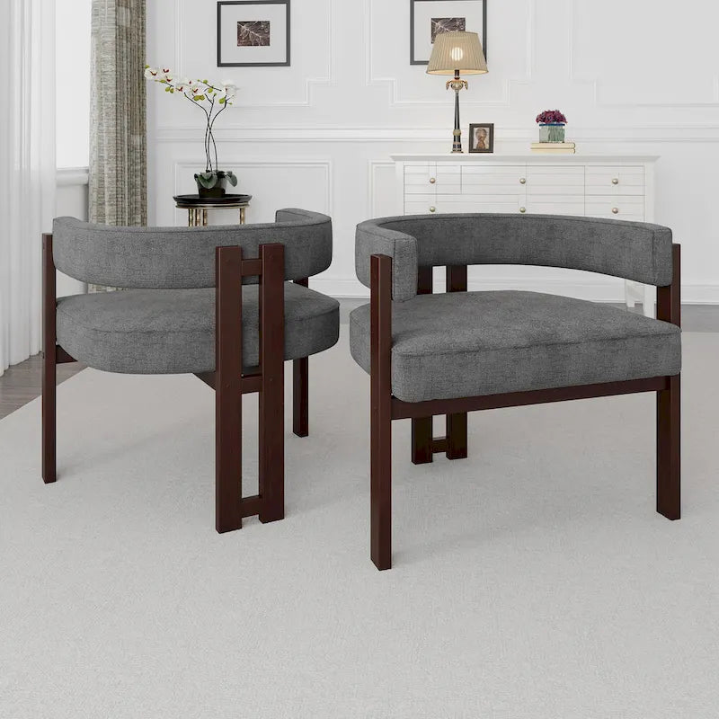 Modern Accent Chair Upholstered Armchair with Open Back 3 Legs Barrel Dining Chair Comfy Side Chair for Living Room Set of 2