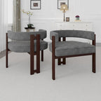 Modern Accent Chair Upholstered Armchair with Open Back 3 Legs Barrel Dining Chair Comfy Side Chair for Living Room Set of 2
