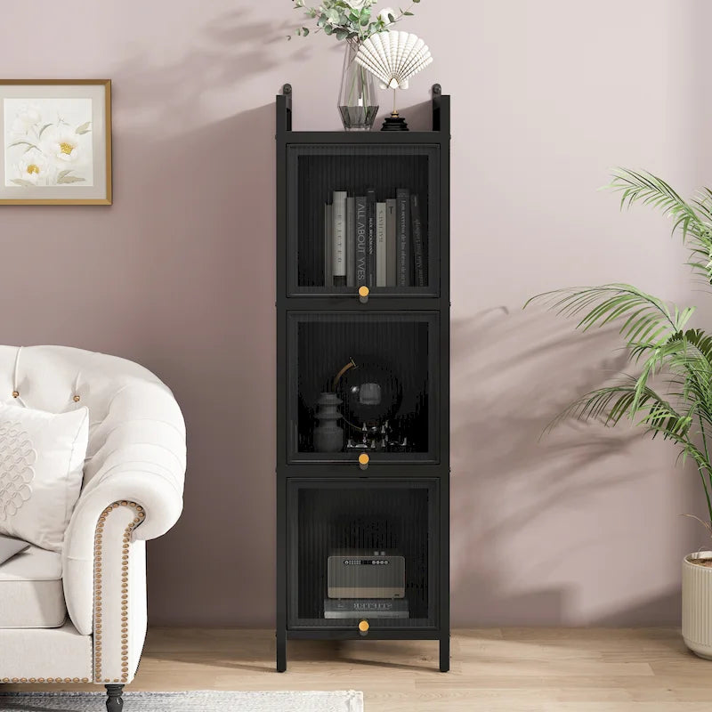 Modern Glass Door Cabinet with Featuring Storage, for Entryway Living Room Bathroom Dining Room