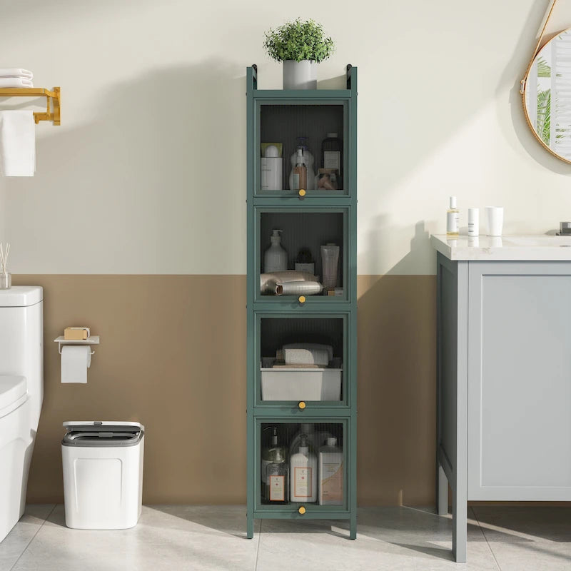 Modern Glass Door Cabinet with Featuring Storage, for Entryway Living Room Bathroom Dining Room