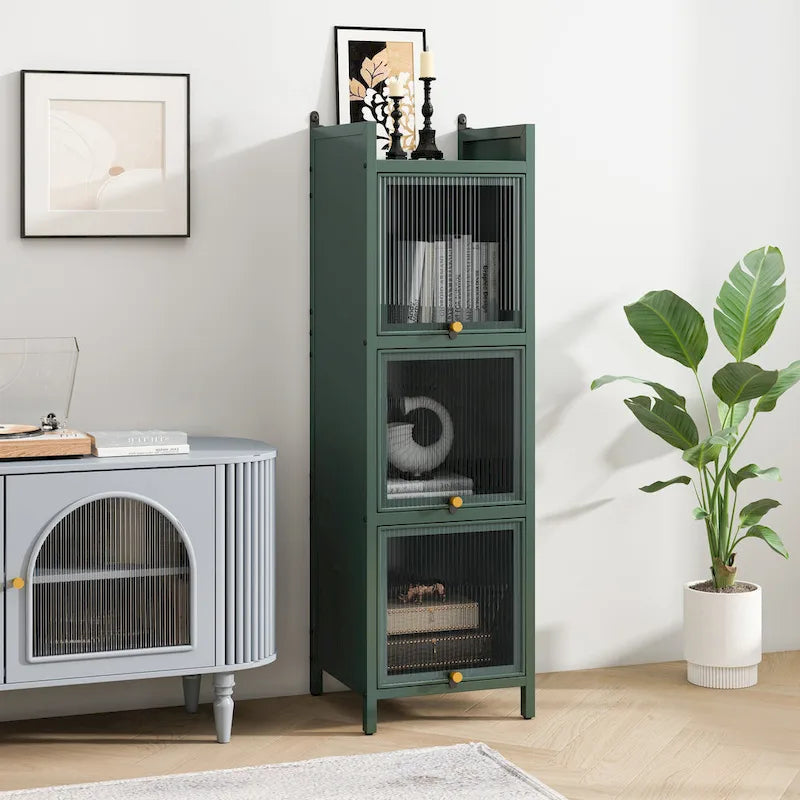 Modern Glass Door Cabinet with Featuring Storage, for Entryway Living Room Bathroom Dining Room