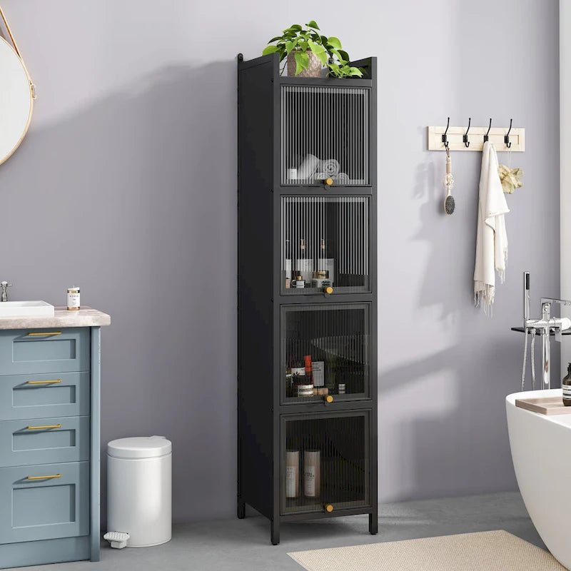 Modern Glass Door Cabinet with Featuring Storage, for Entryway Living Room Bathroom Dining Room
