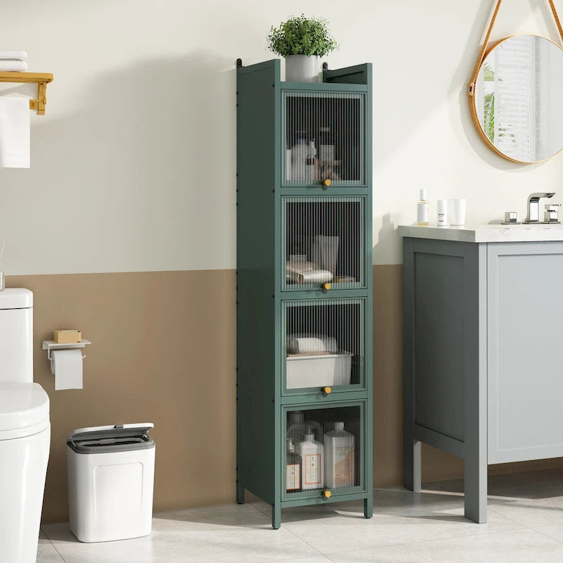 Modern Glass Door Cabinet with Featuring Storage, for Entryway Living Room Bathroom Dining Room