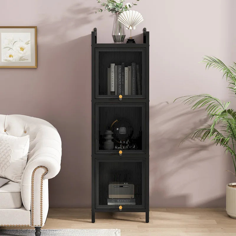 Modern Glass Door Cabinet with Featuring Storage, for Entryway Living Room Bathroom Dining Room