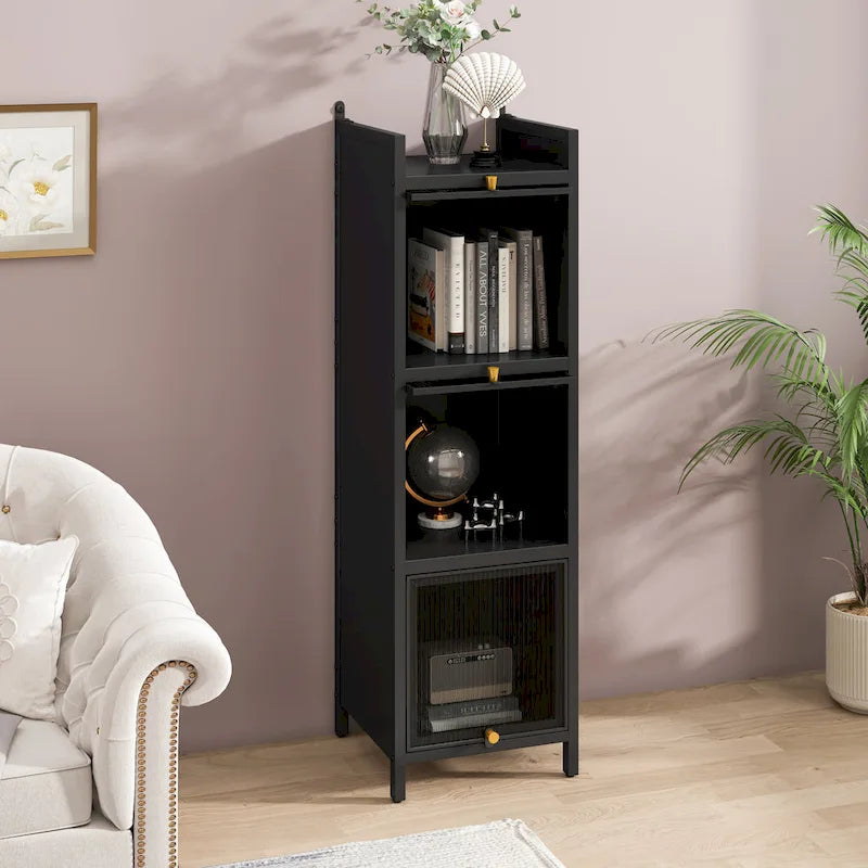 Modern Glass Door Cabinet with Featuring Storage, for Entryway Living Room Bathroom Dining Room