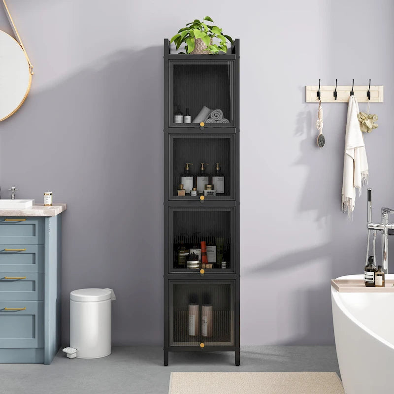 Modern Glass Door Cabinet with Featuring Storage, for Entryway Living Room Bathroom Dining Room