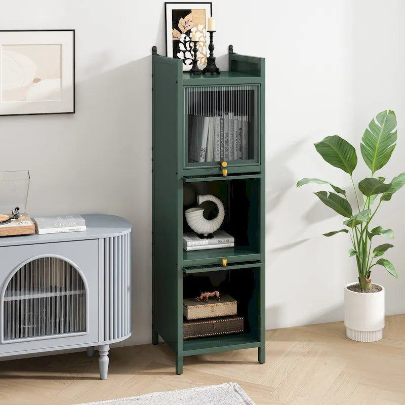 Modern Glass Door Cabinet with Featuring Storage, for Entryway Living Room Bathroom Dining Room