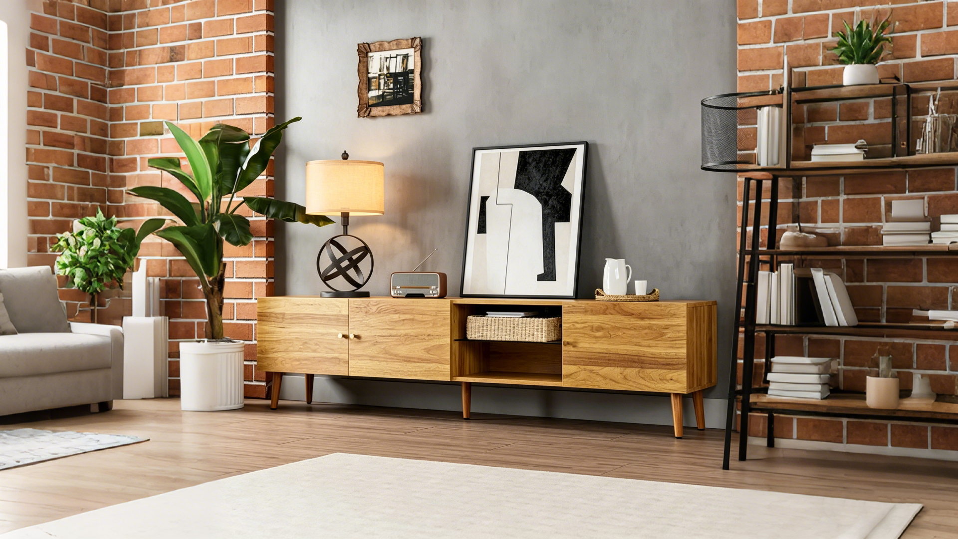 70 Inch Mid Century Modern TV Stand, TV Stand with Storage, Entertainment Center for Living Room Bedroom, TV Media Console