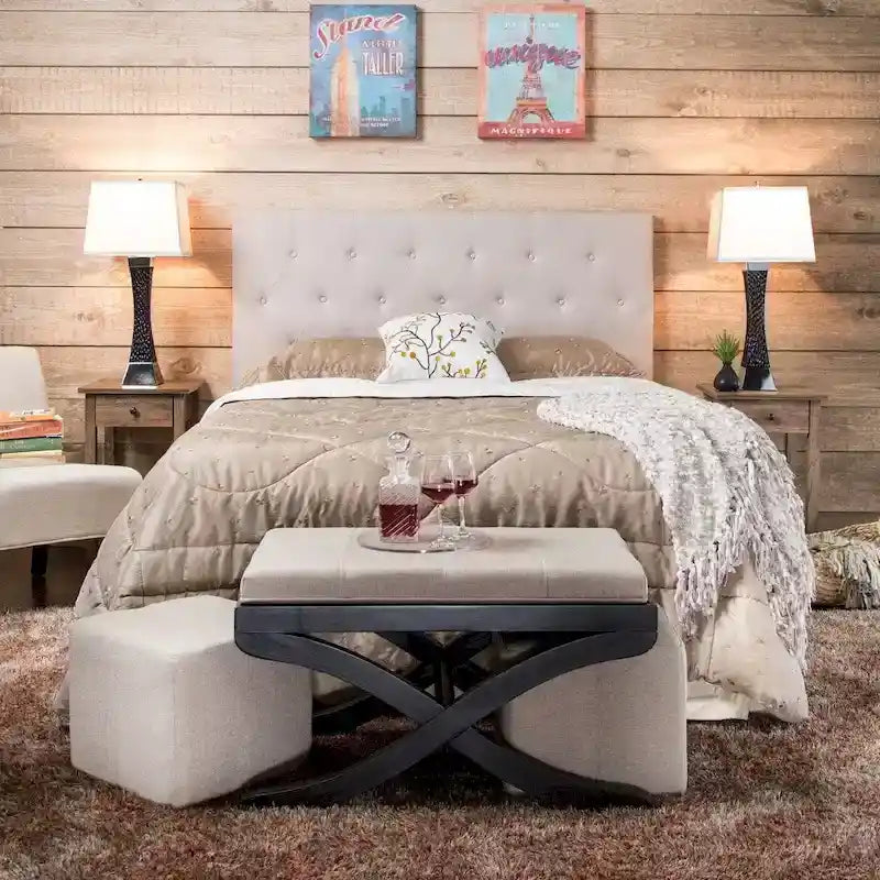Zele Modern Ivory Linen Adjustable Headboard