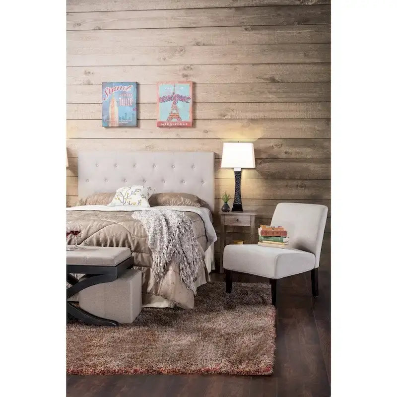 Zele Modern Ivory Linen Adjustable Headboard