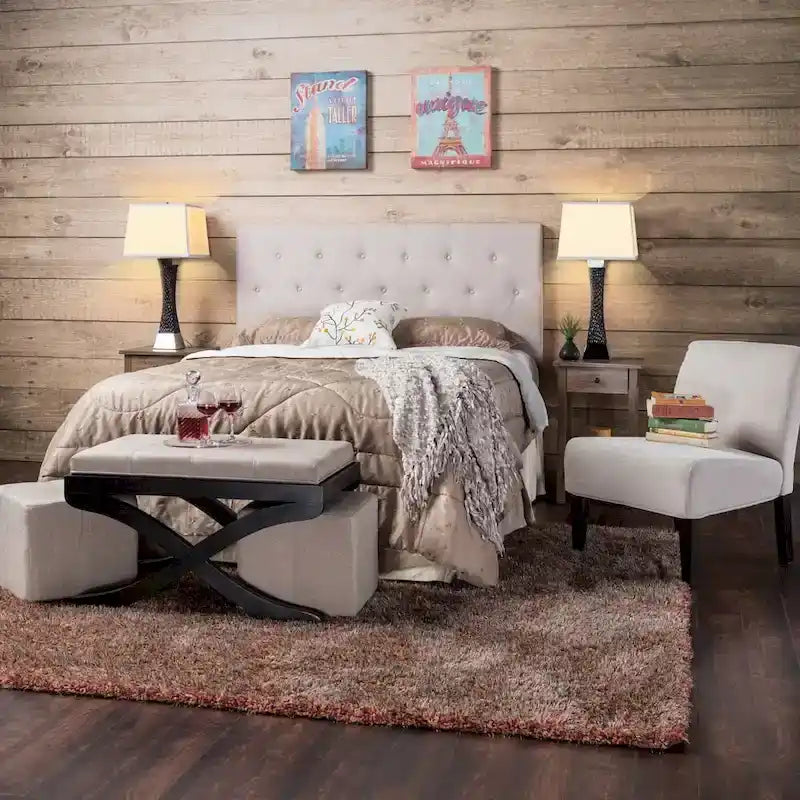 Zele Modern Ivory Linen Adjustable Headboard