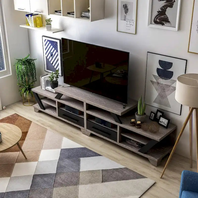 Mezu Contemporary Grey 80-inch 8-Shelf TV Console Furniture of America
