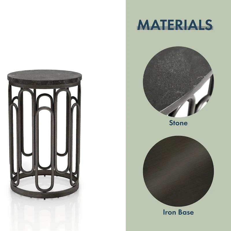 Lars Modern Round Small End Table with Marble Top, Sturdy Decorative Metal Base by Furniture of America
