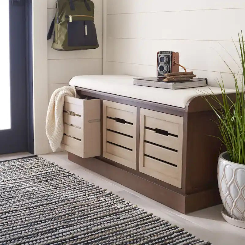 SAFAVIEH Mozella 3-Drawer Cushion Bench - 42 W x 15 D x 20 H - 42Wx15Dx20H