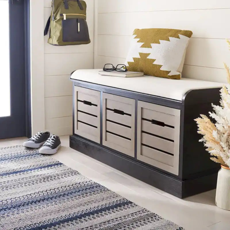 SAFAVIEH Mozella 3-Drawer Cushion Bench - 42 W x 15 D x 20 H - 42Wx15Dx20H