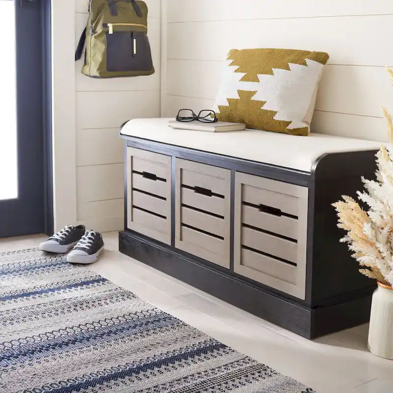 SAFAVIEH Mozella 3-Drawer Cushion Bench - 42 W x 15 D x 20 H - 42Wx15Dx20H