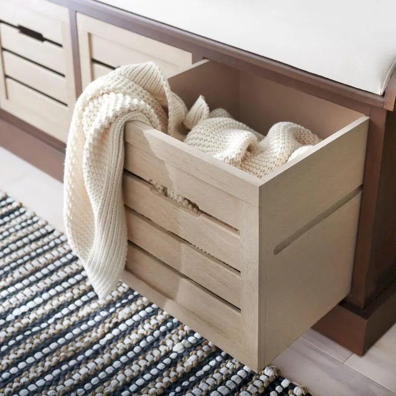 SAFAVIEH Mozella 3-Drawer Cushion Bench - 42 W x 15 D x 20 H - 42Wx15Dx20H