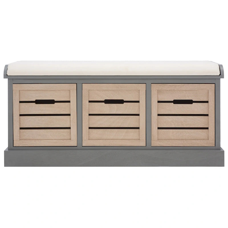 SAFAVIEH Mozella 3-Drawer Cushion Bench - 42 W x 15 D x 20 H - 42Wx15Dx20H