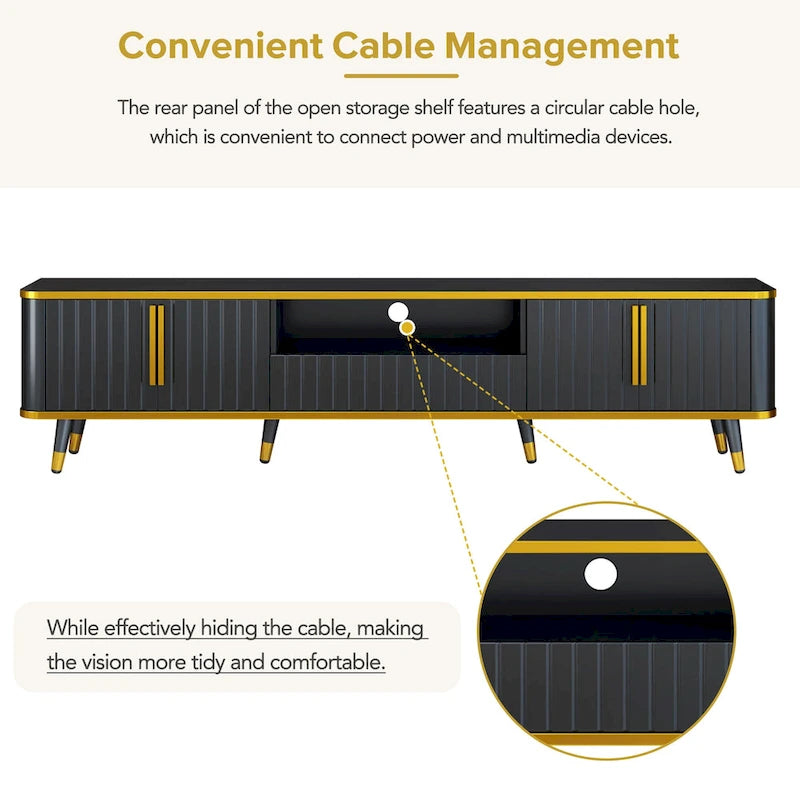 Luxury Minimalism TV Stand Storage Cabinet with Golden Accents - 13.90 x 78.80 x 19.00