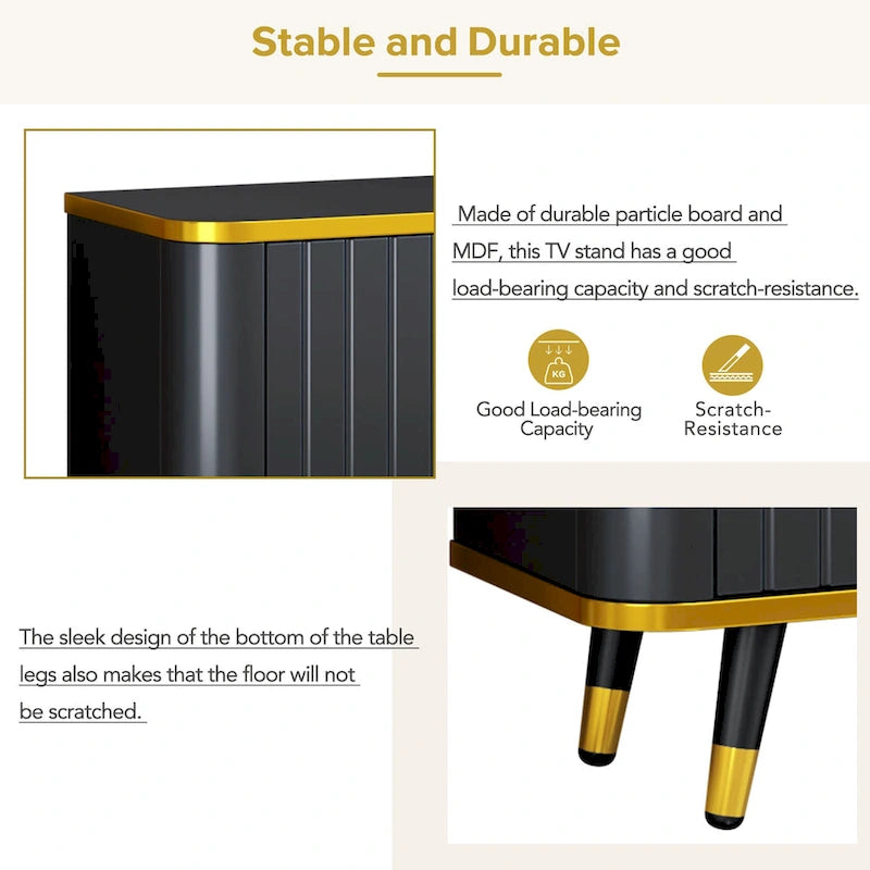 Luxury Minimalism TV Stand Storage Cabinet with Golden Accents - 13.90 x 78.80 x 19.00