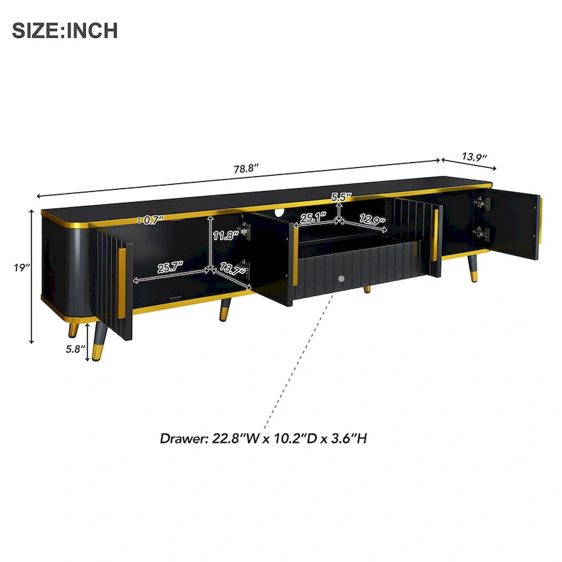 Luxury Minimalism TV Stand Storage Cabinet with Golden Accents - 13.90 x 78.80 x 19.00