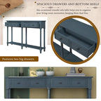 TREXM Solid Wood Console Table with Storage Drawers and Bottom Shelf