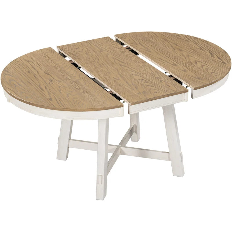 TREXM Farmhouse Round Extendable Dining Table with 16 Leaf Wood Kitchen Table