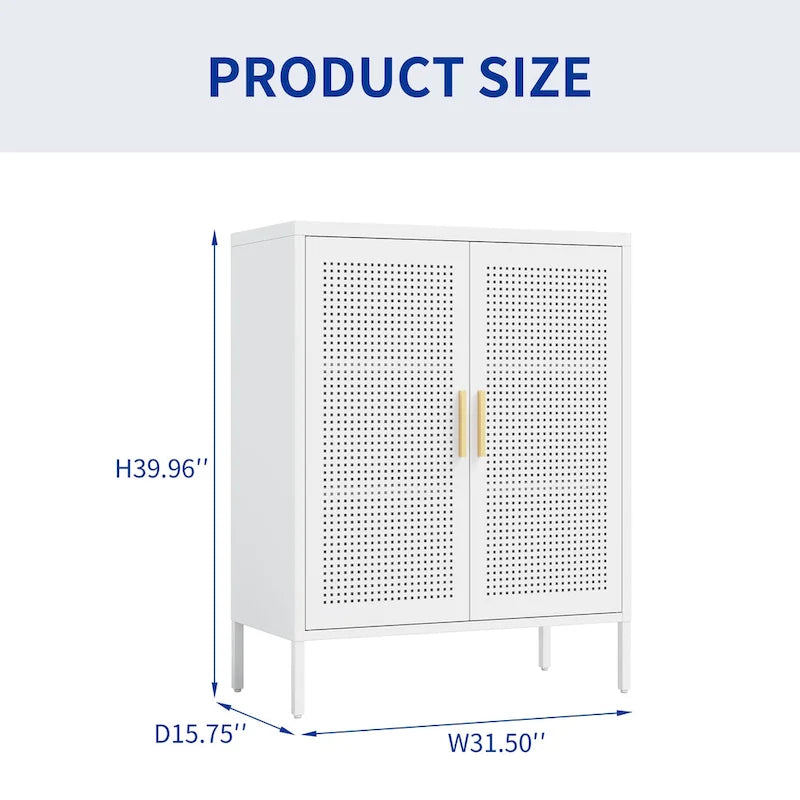 Metal Storage Cabinet with 2 Doors and 2 Adjustable Shelves, Steel Lockable Garage Storage Cabinet