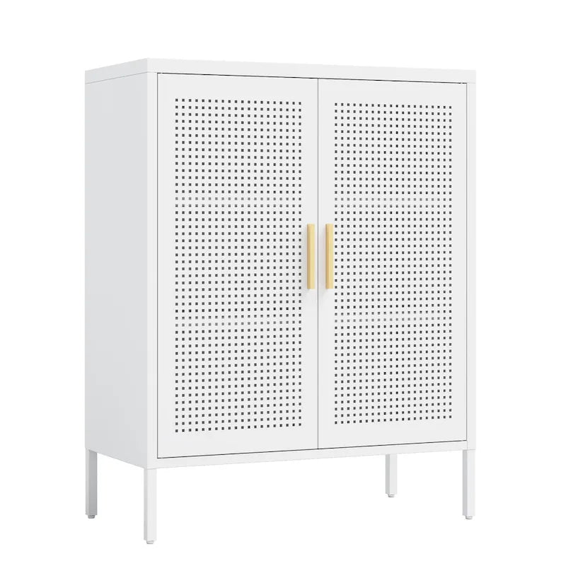 Metal Storage Cabinet with 2 Doors and 2 Adjustable Shelves, Steel Lockable Garage Storage Cabinet