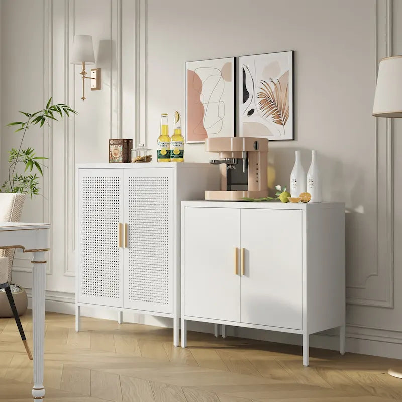 Metal Storage Cabinet with 2 Doors and 2 Adjustable Shelves, Steel Lockable Garage Storage Cabinet