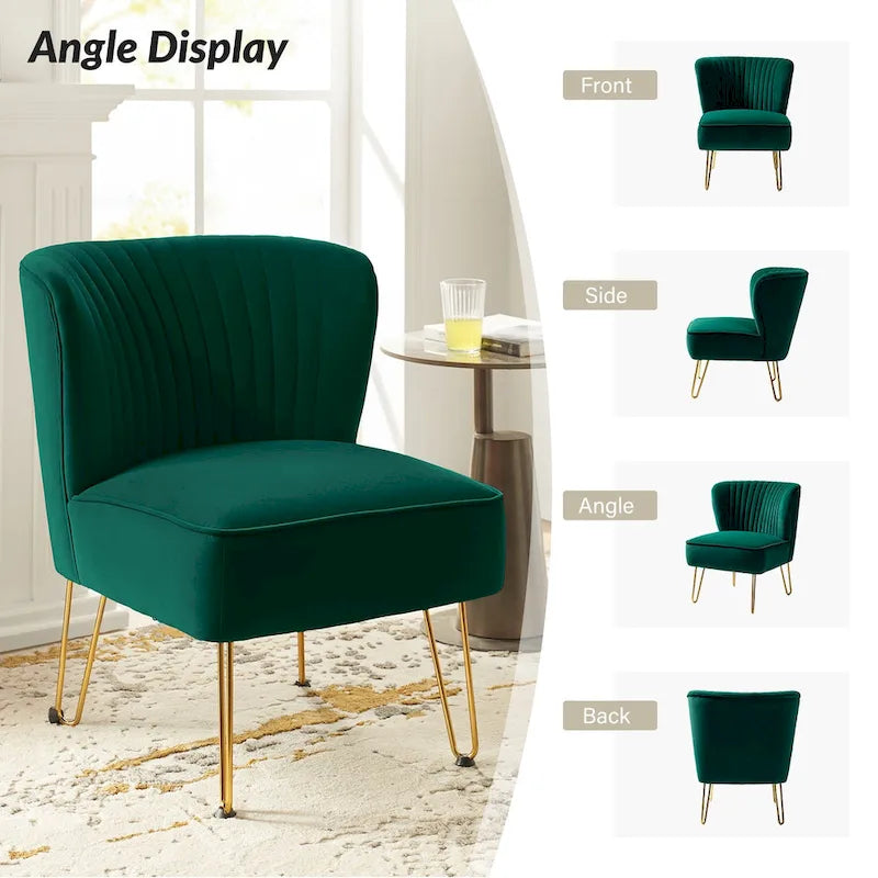 Barto Modern Velvet Tufted Side Chair with Golden Legs by HULALA HOME