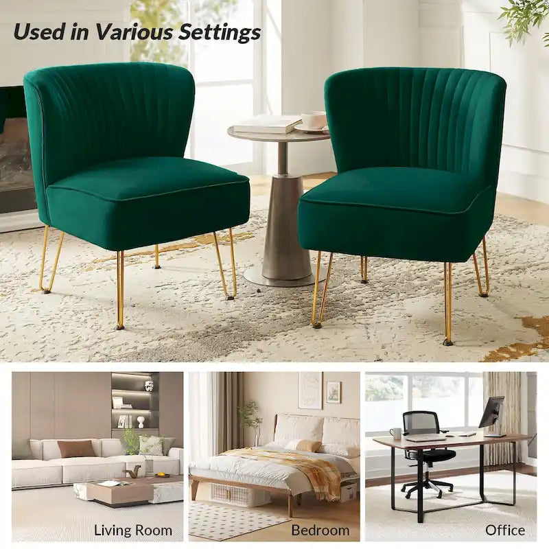 Barto Modern Velvet Tufted Side Chair with Golden Legs by HULALA HOME