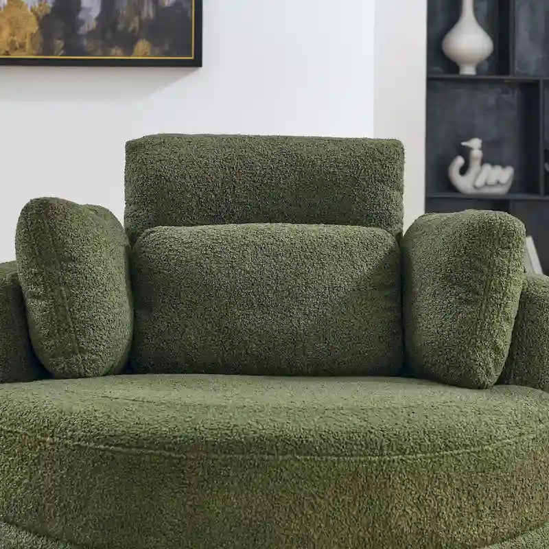 Oversized Swivel Cuddle Barrel Chair with moon storage ottoman