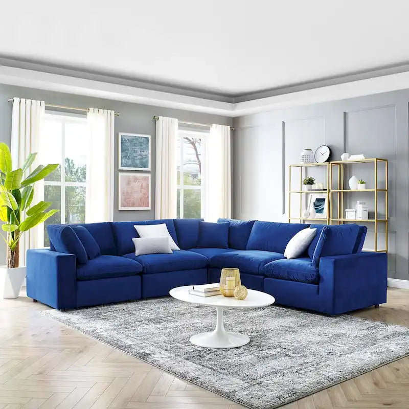 Commix Down Filled Overstuffed Velvet 5-Piece Sectional Sofa