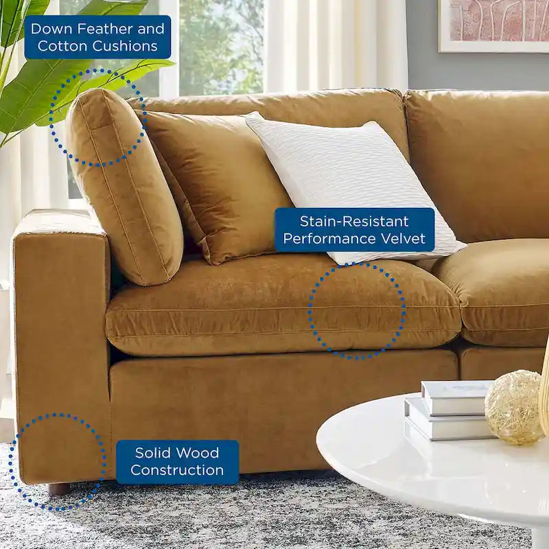 Commix Down Filled Overstuffed Velvet 5-Piece Sectional Sofa