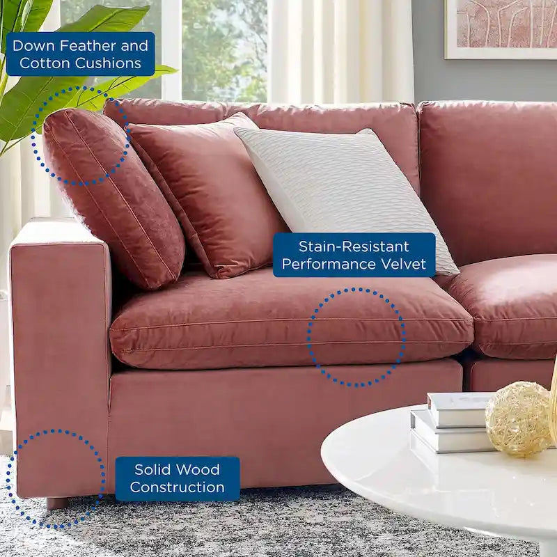 Commix Down Filled Overstuffed Velvet 5-Piece Sectional Sofa