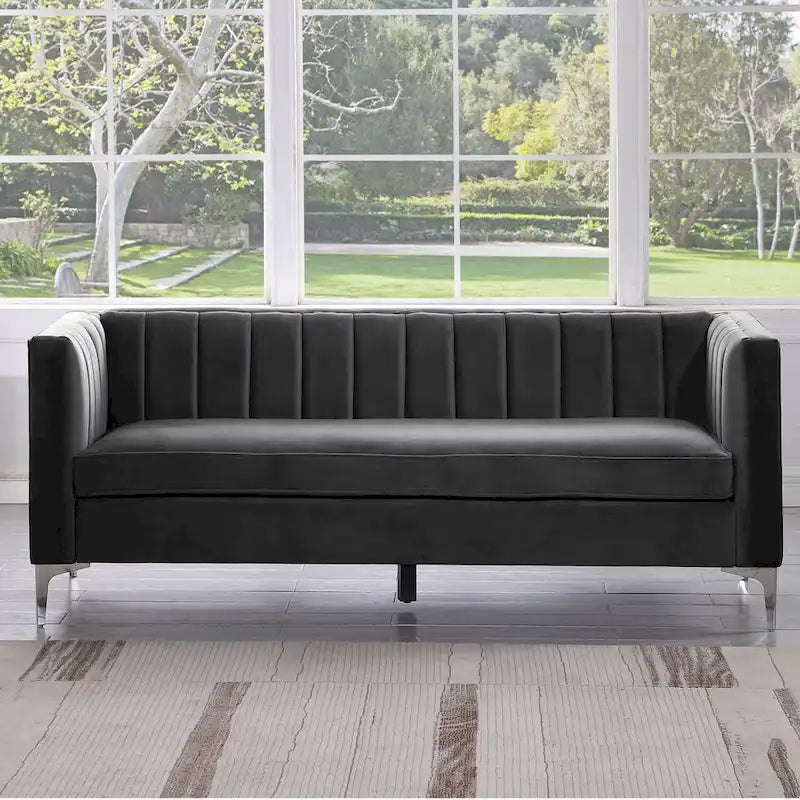 Morden Fort Modern 2 Pieces of Chair and Sofa Couch Set with Dutch Velvet Grey, Iron Legs